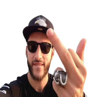 🖕 e1bc2da1 dedo corazón, gesto, ofensivo, hombre, gafas de sol, anillo, sombrero telegram sticker