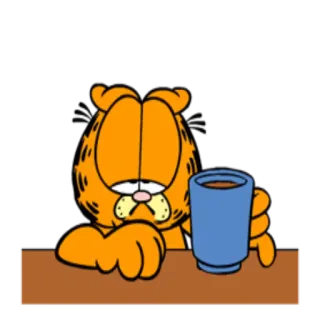 ☕ a55e9989 Garfield Garfield, cat, coffee, cartoon, orange cat, tired, monday, comic strip telegram sticker