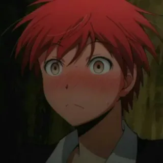 🙂 98f60945 Karma Akabane Assassination Classroom Anime, Cowok, rambut merah, sekolah, pelajar, tersipu whatsapp sticker