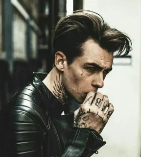 🚬 1abcff99 BABY man, tattoo, leren jas, portret, stijl, model, mode telegram sticker