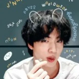 💜 4f891bdb Jin J'in
Seok Jin
Moon
Abyss
Worldwide Handsome
Happy Live Jin K-Pop, BTS, Idol, Celebridade, Selfie, Coração com os dedos, Coreano telegram sticker