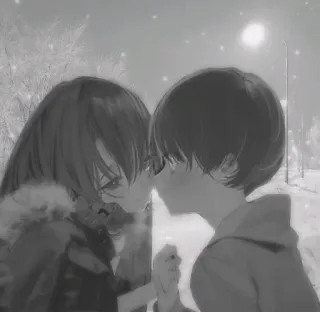 💞 2c107b41 anime, couple, winter, snow, love, romance, relationship whatsapp sticker