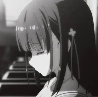 😔 7f445542 anime, girl, sad, black and white, manga whatsapp sticker