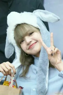 ✌️ f90cce55 phụ nữ, mũ tai thỏ, biểu tượng hòa bình, chân dung, cười, vui vẻ, người, dễ thương telegram sticker