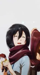 🥺 32ad278b Mikasa Ackerman Attack on Titan Anime, Personagem, Cachecol, Sorrindo, Boneca whatsapp sticker