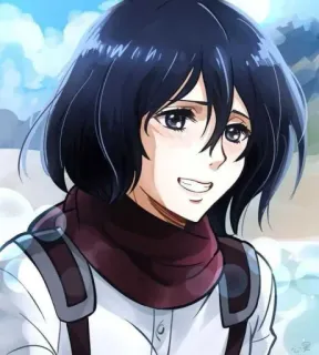 😄 efb66f8c Mikasa Ackerman Attack on Titan anime, garota, sorrindo, desenho animado, fanart, personagem whatsapp sticker