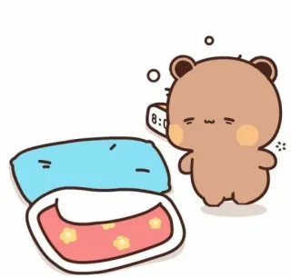 👩‍🚀 4ad654a6 곰, 만화, 졸린, 알람 시계, 베개, 침대, 귀여운 telegram sticker