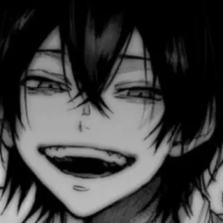 😄 37879da9 アニメ, 漫画, ダーク, ニヤリ, 白黒, 笑顔, 表情 telegram sticker