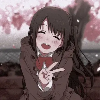 🖤 648bfdd7 Anime Mädchen, Cartoon, Charakter, Friedenszeichen, Lächeln, Kawaii telegram sticker