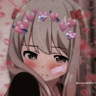 🖤 7101e707 Anime Mädchen, Herzen, Süß, Kawaii, Erröten, Cartoon telegram sticker