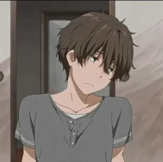 🖤 e2c83399 Anime, Junge, braune Haare, graues Hemd telegram sticker