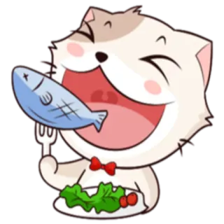 🍤 e48669df แมว, ปลา, กิน, การ์ตูน, น่ารัก, สติกเกอร์ telegram sticker
