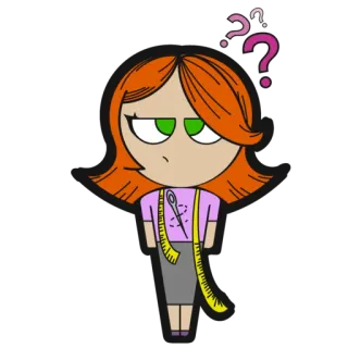 🤔 f046341d мультфильм, женщина, шитье, вопросы, думает, неуверен whatsapp sticker