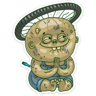 👼 1360030f мультфильм, персонаж, велосипед, грязный, инструмент, смешной, колесо, медитация whatsapp sticker