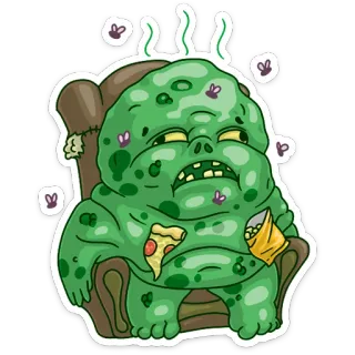 🤤 2240ffd7 монстр, ленивый, лентяй, пицца, вредная еда, зеленый, отвратительный, вонючий whatsapp sticker