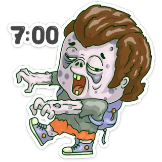 😩 61ae8e8f 7:00 зомби, монстр, мультфильм, ходьба, время, 7 утра whatsapp sticker