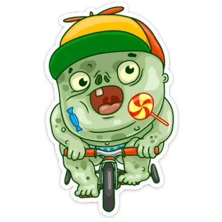 🚲 75e2aa12 зомби, ребенок, велосипед, мультфильм, леденец whatsapp sticker