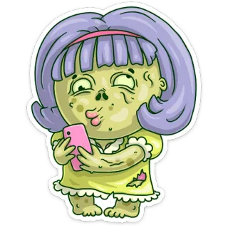 😗 de1c52d8 мультфильм, селфи, зомби, фиолетовые волосы, девушка, монстр, телефон whatsapp sticker