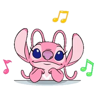 🎶 ed865f26 Angel Lilo & Stitch ดิสนีย์, น่ารัก, สีชมพู, เพลง, เอเลี่ยน telegram sticker