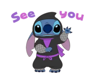 😝 0a9c5663 Stitch See you 스티치, 닌자, 만화, 인사, 또 만나요, 디즈니 telegram sticker