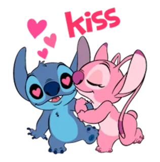 😍 9d3afa08 Stitch kiss 키스, 사랑, 천사, 하트, 귀여운, 만화 telegram sticker