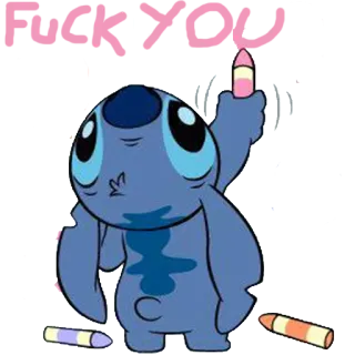 🗣 0011815e Stitch FUCK YOU! stitch, disney, dedo corazón, ofensivo, dibujos animados telegram sticker
