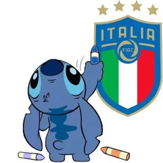 ⚽️ 4f783e08 Stitch ITALIA Stitch, Italië, middelvinger, cartoon, blauwe alien, Italiaanse vlag telegram sticker