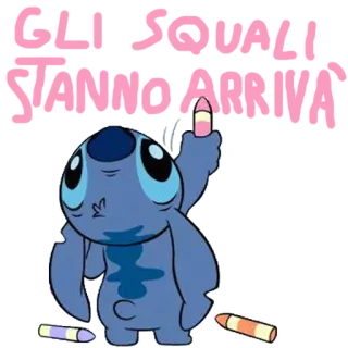 🐨 ef109300 Stitch GLI SQUALI STANNO ARRIVA Stitch, Disney, alien, cartoon, grappig, kleurrijk telegram sticker