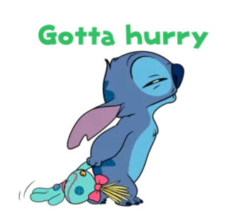 😞 5201ba48 Stitch Lilo & Stitch gotta hurry buru-buru, urgent, biru, kartun, Disney telegram sticker