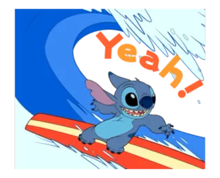🏄 ed298ea6 Stitch Yeah! selancar, ombak, kartun, ceria, karakter telegram sticker