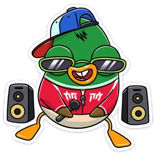 😎 06a329ec 加 叻 叻 pato, gafas de sol, micrófono, música, dibujos animados, pegatina telegram sticker