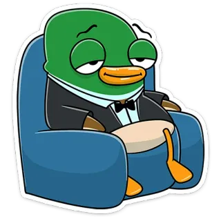 😊 cc1c779b pato, dibujos animados, relajado, silla, animal, esmoquin telegram sticker