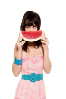 🍉 93bf4ca8 แตงโม, ผลไม้, ผู้หญิง, ชุดสีชมพู, ฤดูร้อน, อาหาร, ภาพเหมือน telegram sticker