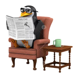 📰 1037c480 Daily Chill 企鹅, 阅读, 报纸, 放松, 卡通, 休闲, 眼镜 telegram sticker