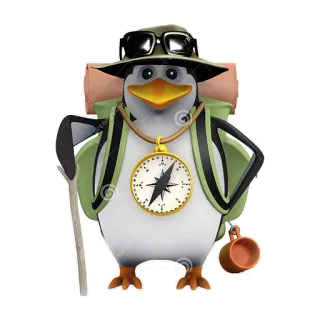 🎒 7fc1042a 企鹅, 徒步旅行, 冒险, 卡通, 指南针, 旅行, 动物 telegram sticker