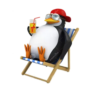 🍹 82d51056 企鹅, 沙滩椅, 太阳镜, 饮料, 卡通, 放松, 夏天 telegram sticker