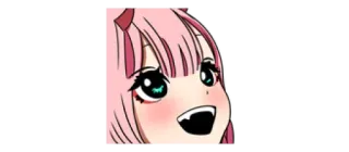 😄 4fc7b471 Zero Two Darling in the Franxx anime, rambut merah muda, bahagia, lucu telegram sticker