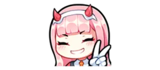 ✌️ c51bb8c1 Zero Two Darling in the Franxx Anime, rambut merah muda, tanduk, perdamaian, kawaii telegram sticker