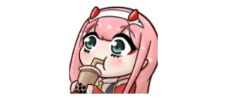 🧃 eb9ea2b5 Zero Two Darling in the Franxx anime, imut, minum, boba, kawaii telegram sticker