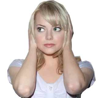 🙉 07ac7bd2 Emma Stone actress, celebrity, blonde, hands on ears telegram sticker