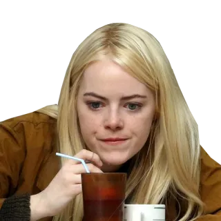 ☕ 7597505f woman, blonde, person, drinking, Emma Stone telegram sticker