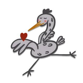 😚 2e97e79e oiseau, mignon, illustration, autocollant, grue, coeur telegram sticker