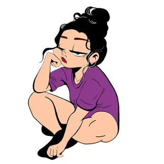 😒 694ab1a1 女人, 坐着, 嘟嘴, 卡通, 无聊, 思考 telegram sticker