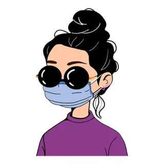 😷 a0e84567 女人, 口罩, 卡通, 女孩, 眼镜, 肖像 telegram sticker