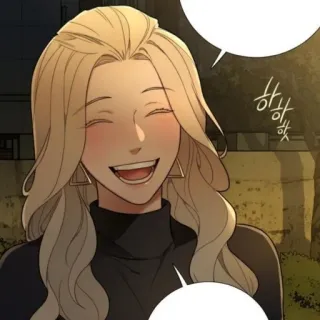 😊 9f2f5f74 하하 femme, sourire, dessin animé, cheveux blonds, rire telegram sticker