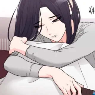 😣 a89d0a8e Xa femme, repos, dessin animé, animé, oreiller, détendu, pyjama telegram sticker