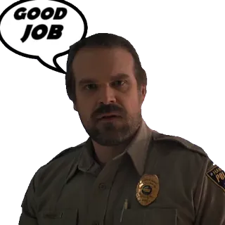 👮 589dfd7a Jim Hopper Stranger Things GOOD JOB Stranger Things, Jim Hopper, Polizei, Gut gemacht, David Harbour telegram sticker