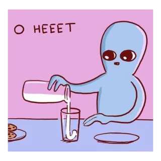😅 3cfc4dc4 O HEEET 外星人, 牛奶, 饼干, 卡通, 搞笑, 桌子 telegram sticker
