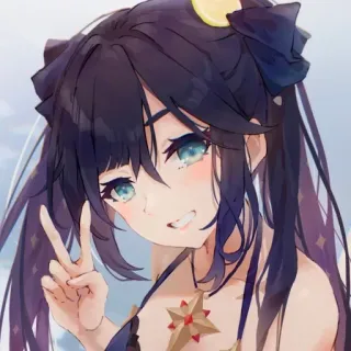 ✌️ 4401273a Mona Megistus Genshin Impact Anime Mädchen, Friedenszeichen, Lächeln, Niedlich, Genshin Impact, Mona Megistus, Digitale Kunst whatsapp sticker