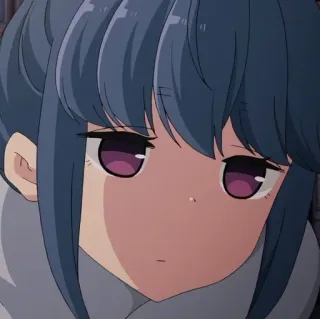 😑 9d28a585 Rin Shima Laid-Back Camp Anime, Mädchen, blaue Haare, lila Augen, Cartoon, süß whatsapp sticker